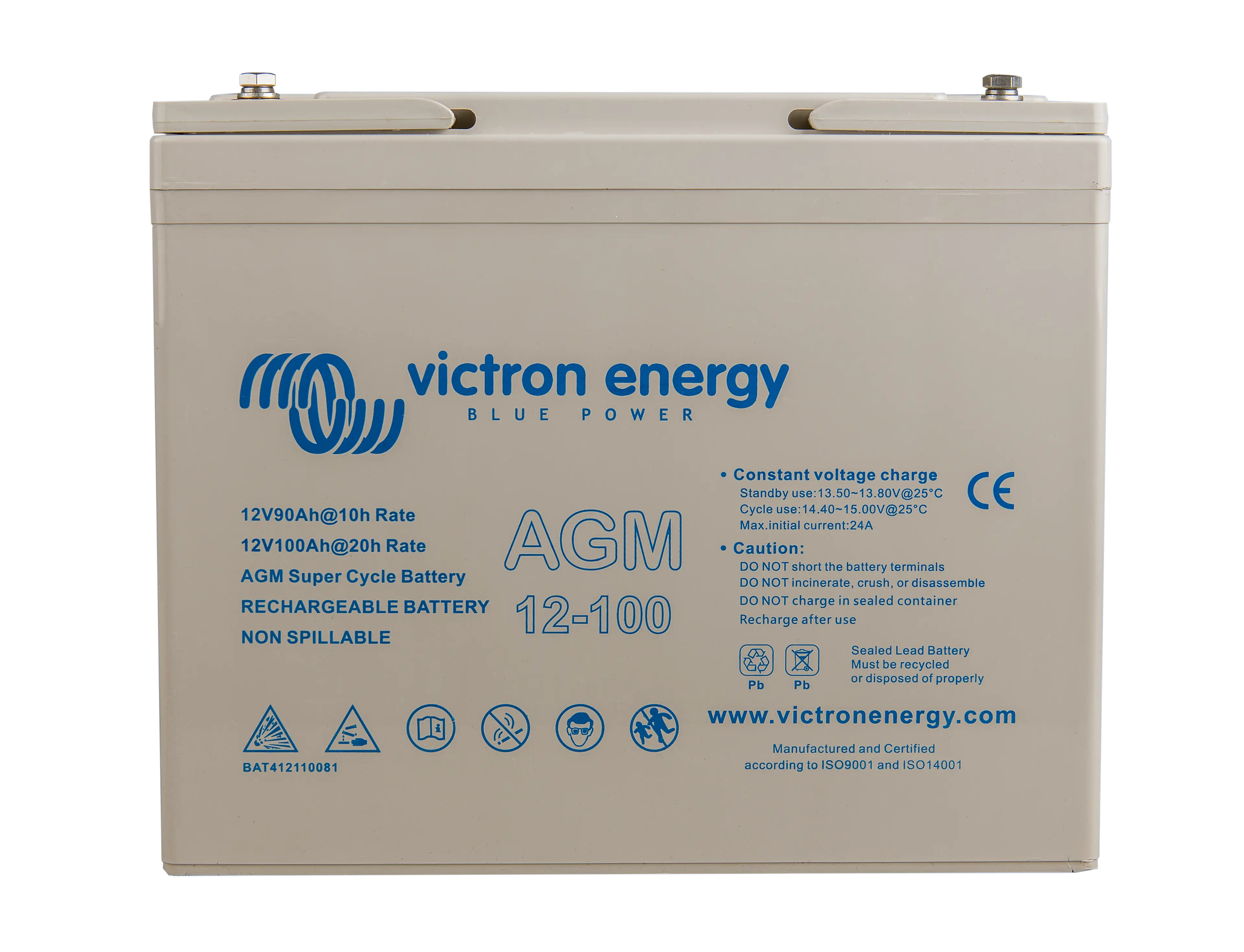 12V 100Ah AGM Super Cycle Battery (front)  thumbnail