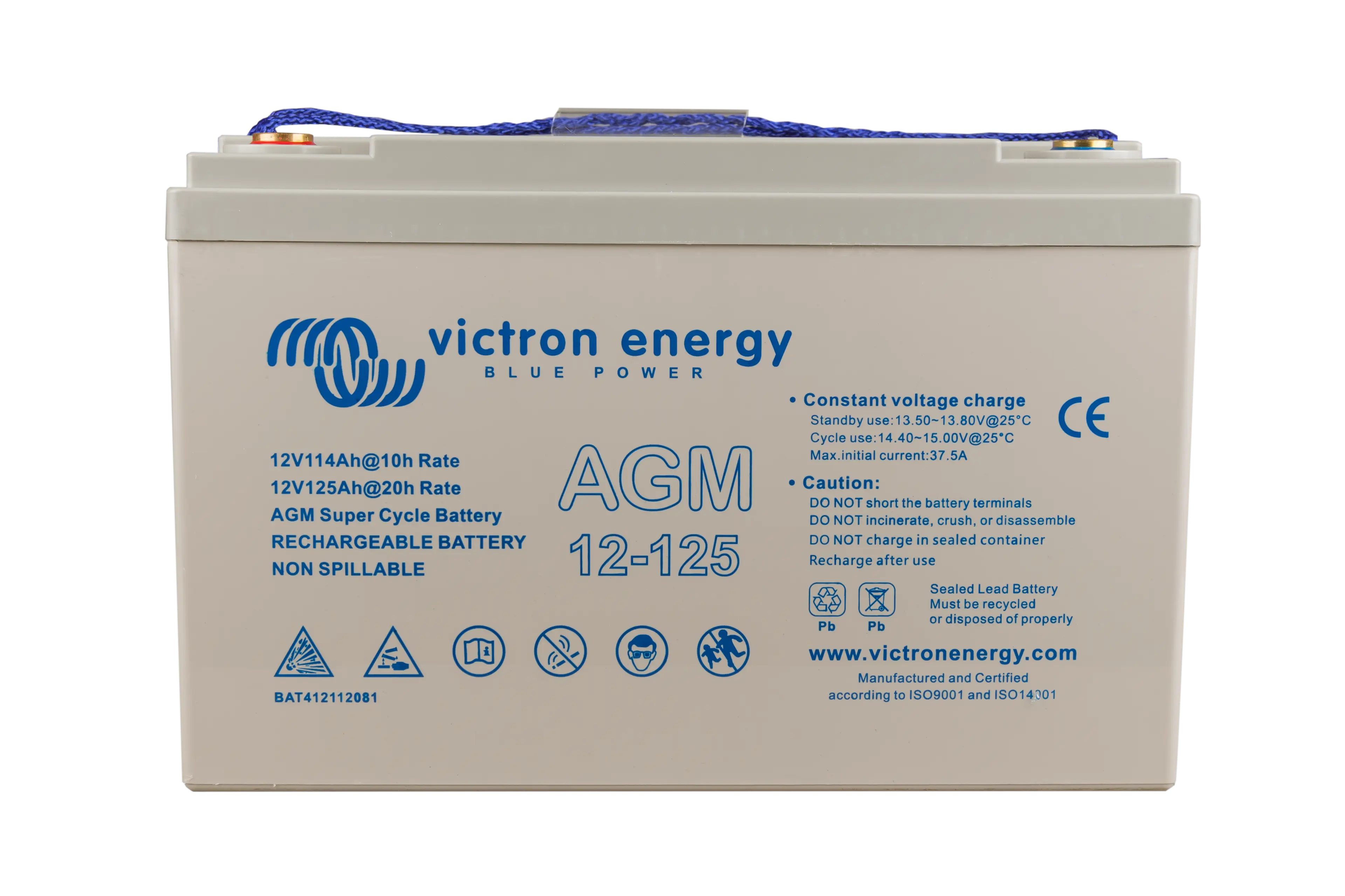 12V 125Ah AGM Super Cycle Battery (front)  thumbnail